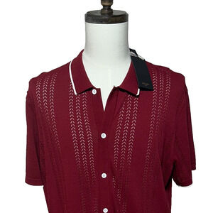 Grace Karin Shirt Mens XXL Red Breathable Hollow Out Button Up Golf Polo NWT‎